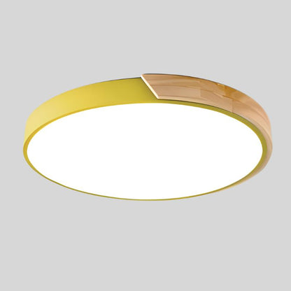 Runde LED Deckenleuchte mit Holz- und Schwarz-Akzent – Modernes Design für Wohnzimmer, Schlafzimmer & Flur