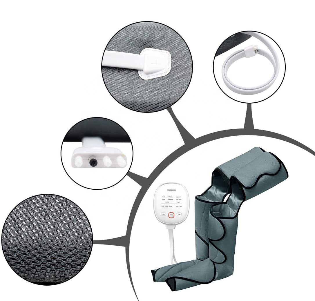 Luftkompressions-Beinmassagegerät mit Wärmefunktion – 6 Modi, 3 Intensitäten & Vollständige Beinabdeckung