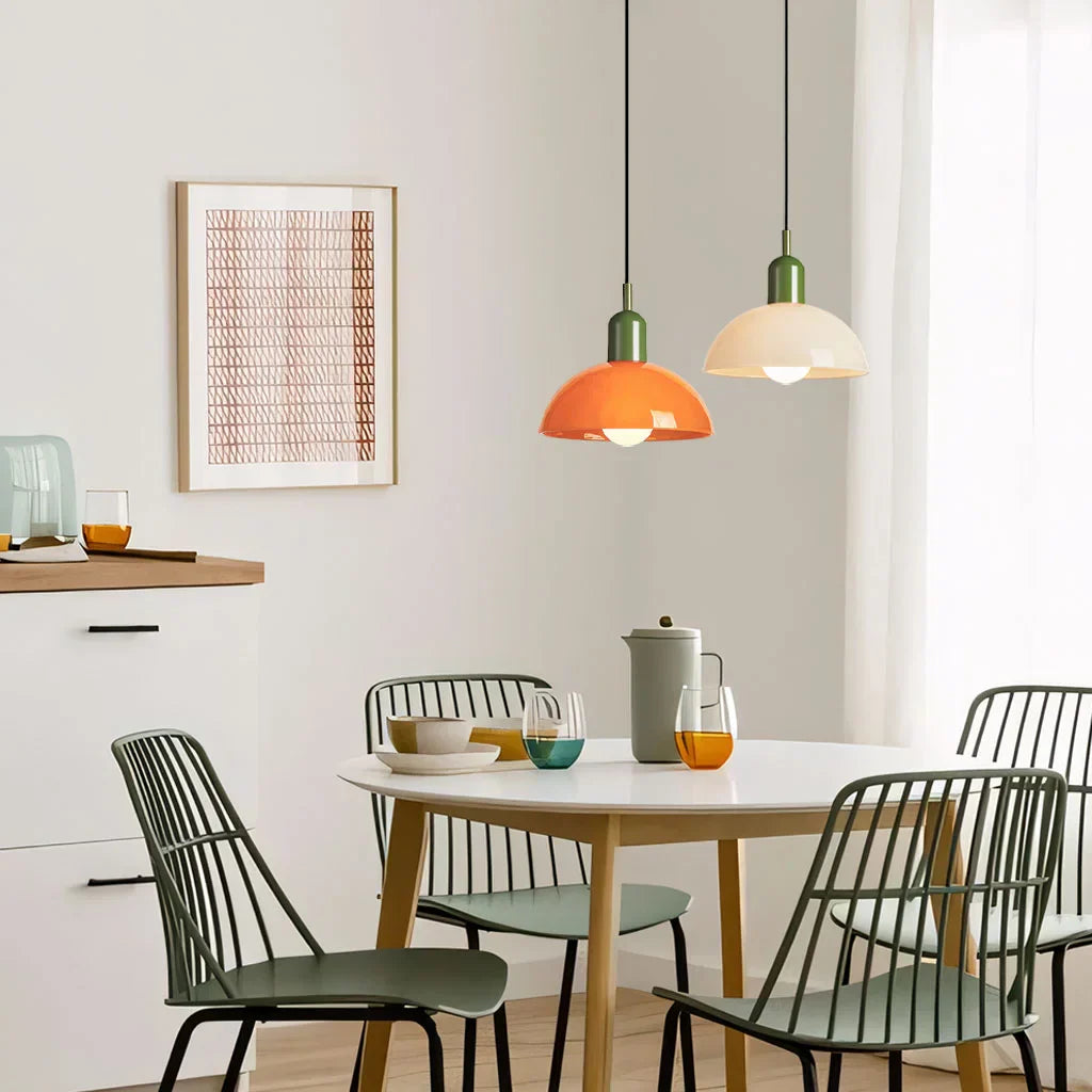 Retro Pendelleuchte im Pop-Art Stil – Bunte Deckenlampe in Orange & Grün für Küche, Esszimmer & Wohnzimmer