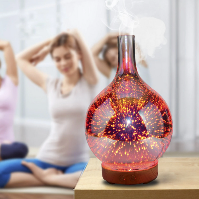 Aroma Diffuser mit 3D-Feuerwerkseffekt & LED-Licht – Ultraschall Luftbefeuchter für ätherische Öle & Aromatherapie