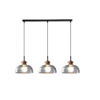 Skandinavische 3er-Pendelleuchte aus Glas & Holz – Hängelampe im minimalistischen Design für Küche & Esszimmer