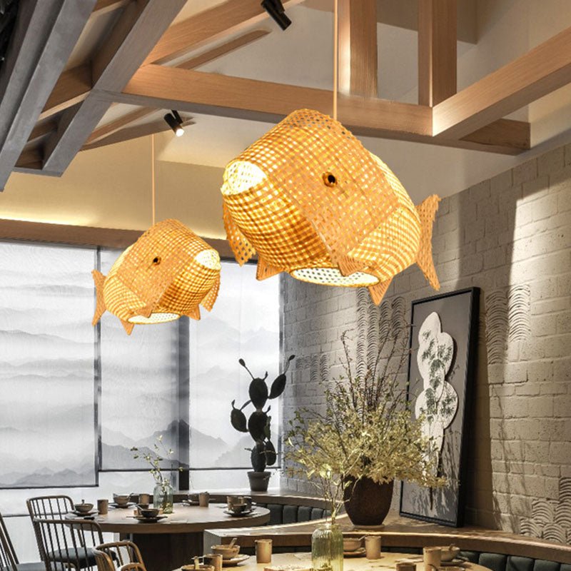 BambooFish - Hängeleuchte im asiatischen Stil aus Holz