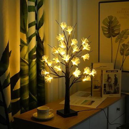 LED Blumenbaum-Lampe mit Rosenblüten – USB-betrieben, warmes Licht, Birkenbaum-Design, 45 cm hoch