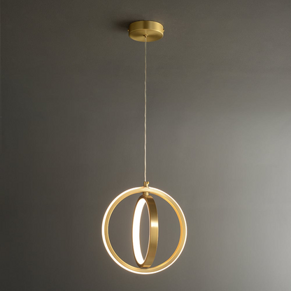 Moderne LED-Pendelleuchte mit 3D-Ringdesign – Design-Hängelampe für Schlafzimmer, Wohnzimmer & Flur – Geometrische Statement-Beleuchtung in Goldoptik