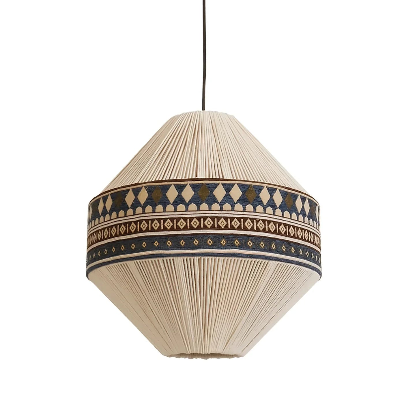Boho Pendelleuchte mit Faltenstoff und Tribal-Muster – Handgefertigter Look für Wohnzimmer, Essbereich oder Café