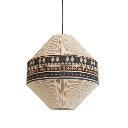 Boho Pendelleuchte mit Faltenstoff und Tribal-Muster – Handgefertigter Look für Wohnzimmer, Essbereich oder Café