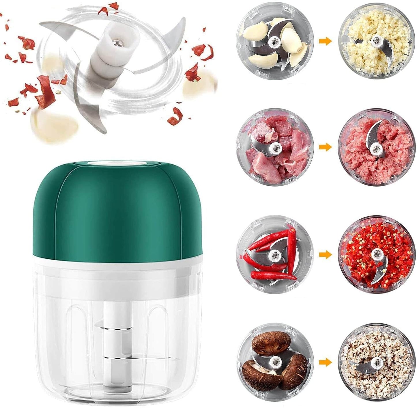 Elektrischer Mini Zerkleinerer – Kabelloser USB-Lade Knoblauchschneider & Multizerkleinerer für Gemüse, Nüsse, Kräuter & Saucen – 250ml