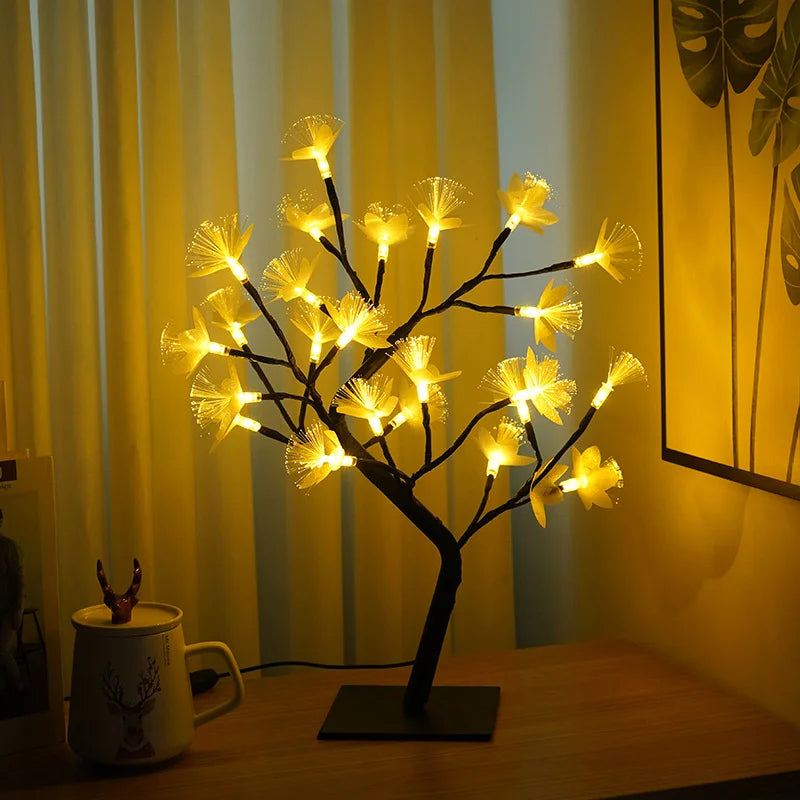 LED Blumenbaum-Lampe mit Rosenblüten – USB-betrieben, warmes Licht, Birkenbaum-Design, 45 cm hoch
