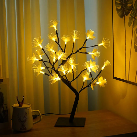 LED Blumenbaum-Lampe mit Rosenblüten – USB-betrieben, warmes Licht, Birkenbaum-Design, 45 cm hoch