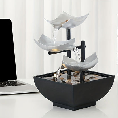 Table fountain with LED lighting – Quiet leaf fountain made of iron & plastic for relaxing home accents