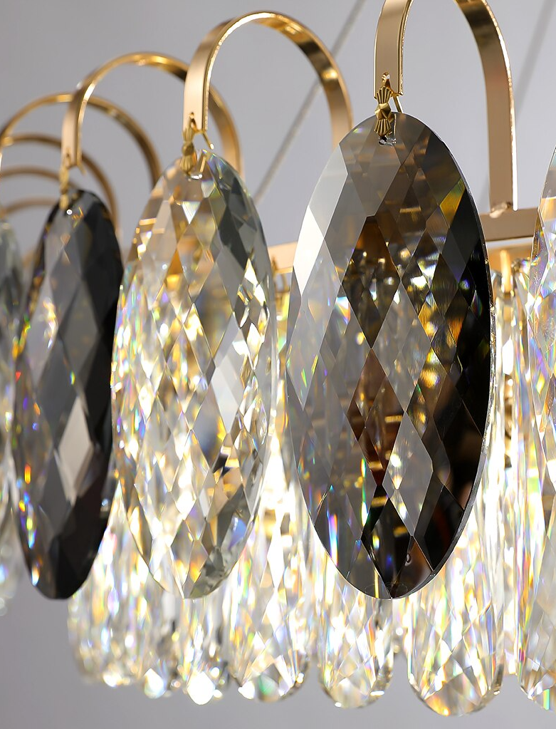 Eleganter Kristall Kronleuchter für Wohnzimmer & Esszimmer – Luxus Deckenlampe mit Tropfen-Kristallen & Goldrahmen – Modern Glamour Design