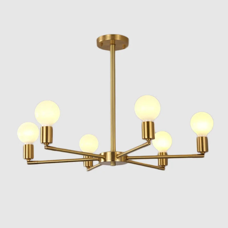 Moderner Goldfarbener Kronleuchter aus Metall mit Kugellampen – Eleganter Balken Kronleuchter für Esszimmer oder Wohnzimmer, LED-fähig