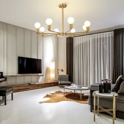 Moderner Goldfarbener Kronleuchter aus Metall mit Kugellampen – Eleganter Balken Kronleuchter für Esszimmer oder Wohnzimmer, LED-fähig