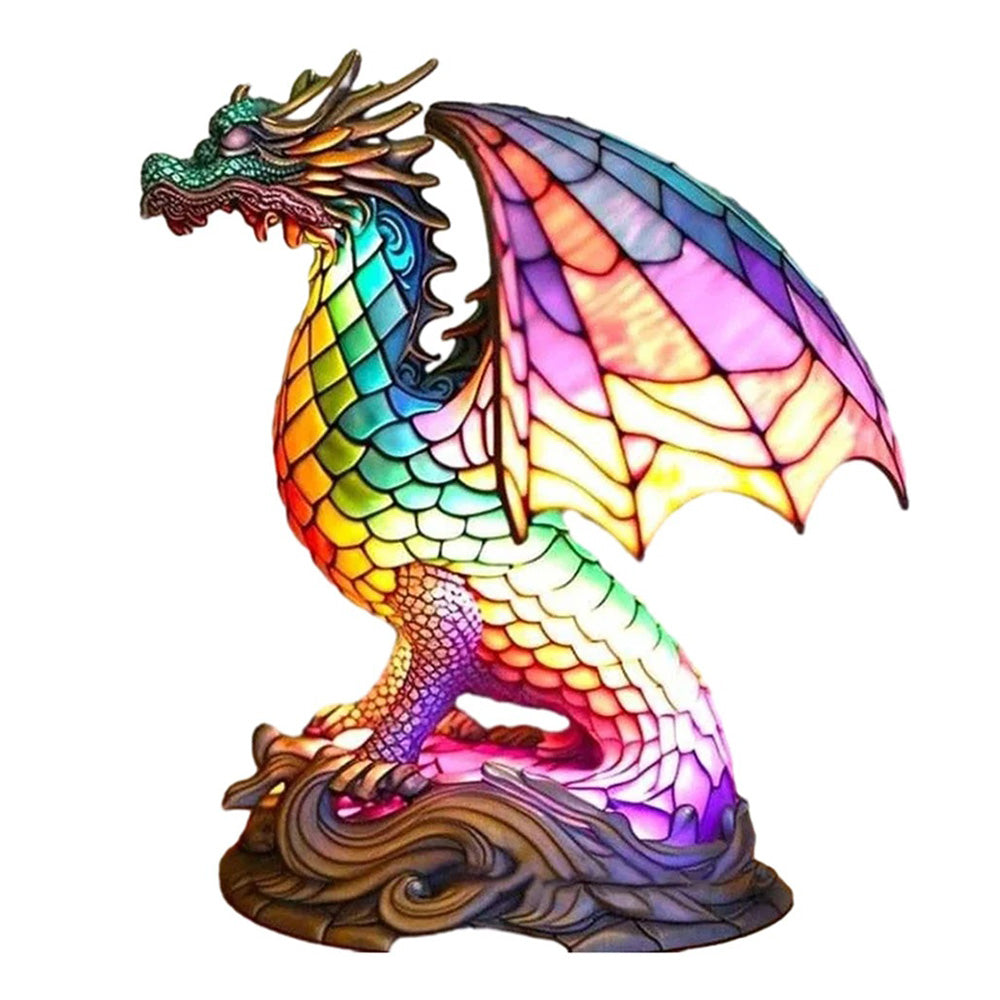 Tier-Glasmalerei-Lampe im Wolf-Design - Handgefertigte Bunte Tischlampe mit LED Beleuchtung, Dekorative Leuchte für Wohnzimmer & Schlafzimmer