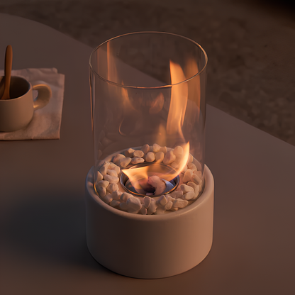Mini Tischkamin mit Glaszylinder – Bioethanol-Feuerstelle für Innenräume, Balkon & Terrasse