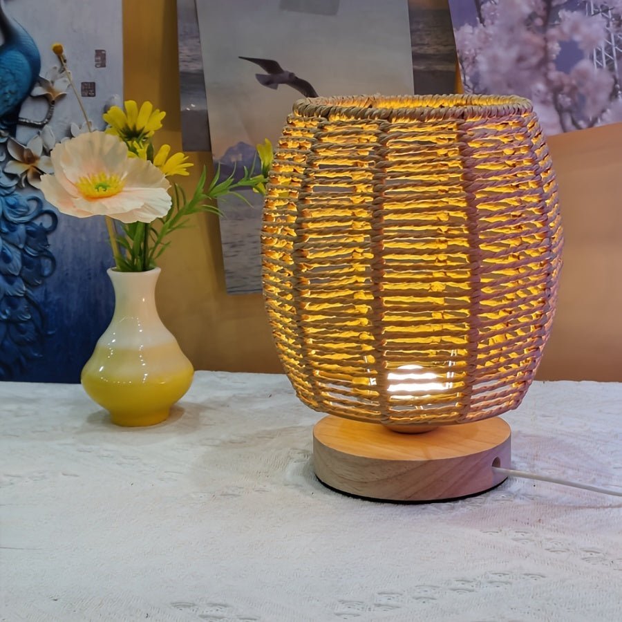 NaturLicht - Handgefertigte Holz-Tischlampe mit warmem LED-Leuchten