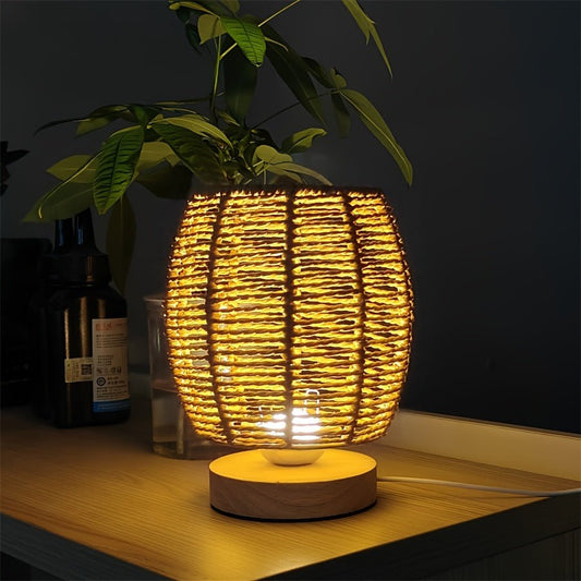 NaturLicht - Handgefertigte Holz-Tischlampe mit warmem LED-Leuchten