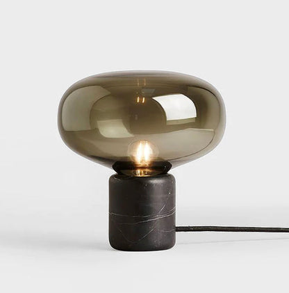 Tischlampe mit Rauchglas & schwarzem Marmorsockel – Elegante Designerleuchte für Wohnzimmer, Büro & Schlafzimmer