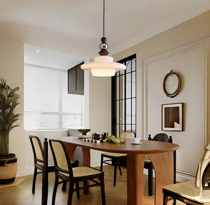 Retro Pendelleuchte im Mid-Century Design – Hängelampe mit Glas & Holzdetails für Wohnzimmer, Essbereich & Küche – Vintage Look