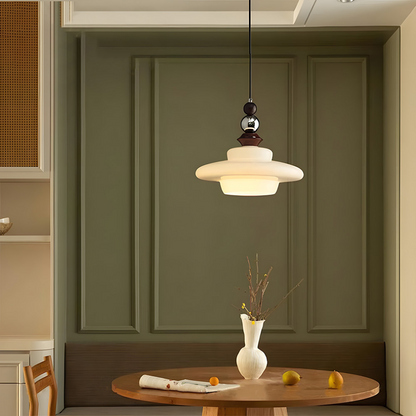 Retro Pendelleuchte im Mid-Century Design – Hängelampe mit Glas & Holzdetails für Wohnzimmer, Essbereich & Küche – Vintage Look