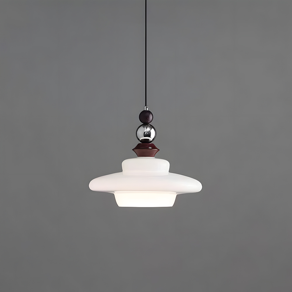 Retro Pendelleuchte im Mid-Century Design – Hängelampe mit Glas & Holzdetails für Wohnzimmer, Essbereich & Küche – Vintage Look