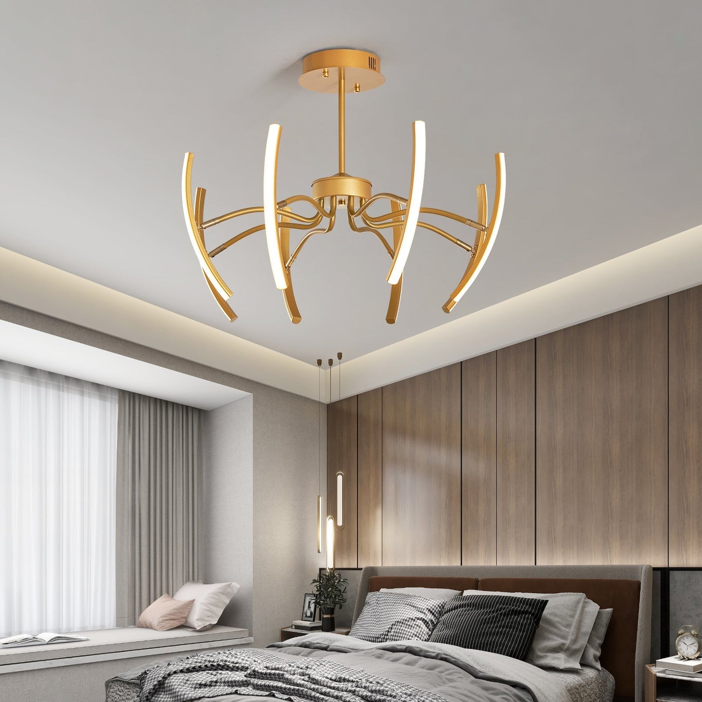 Designer LED Kronleuchter im Ast-Design – Moderne Hängelampe in Gold für Esszimmer, Wohnzimmer & Loft