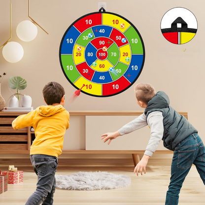 Großes Kinder-Dartspiel mit Klettbällen & Pfeilen – Doppelseitige Wurfscheibe für Indoor & Outdoor Spielspaß