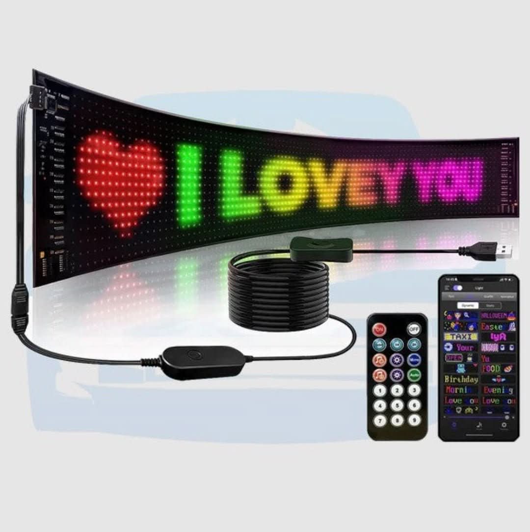 Programmierbares LED‑Display mit Bluetooth‑Steuerung & IP66‑Schutz – 64×20 Pixel für Auto & Indoor