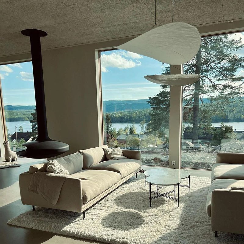 LunaGlanz LED-Hängeleuchte aus Metall und Kunstseide in Weiß für Schlafzimmer