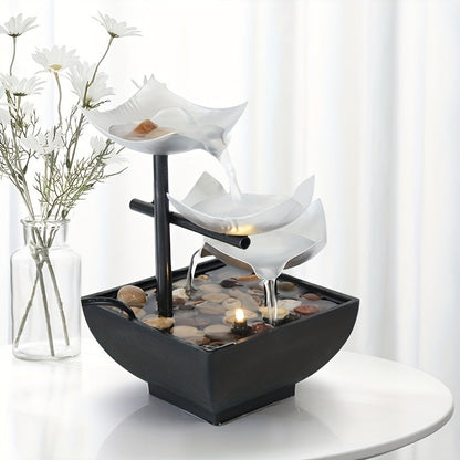 Table fountain with LED lighting – Quiet leaf fountain made of iron & plastic for relaxing home accents