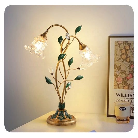 French vintage-style flower table lamp – Elegant LED light made of glass, iron & crystal with E14 socket for romantic home accents