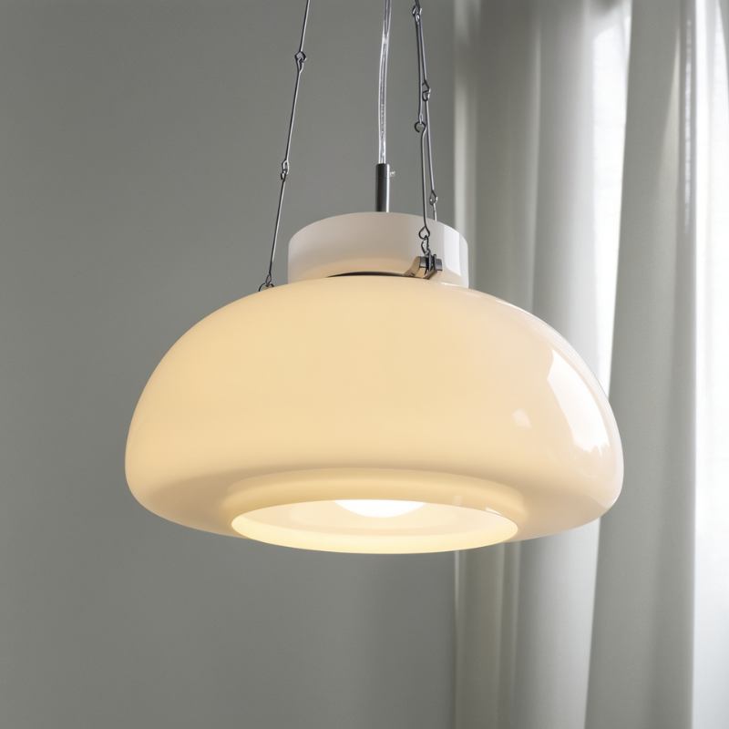Retro Pendelleuchte in Creme – Skandinavisches Design mit Opalglas für Esszimmer, Küche oder Wohnzimmer