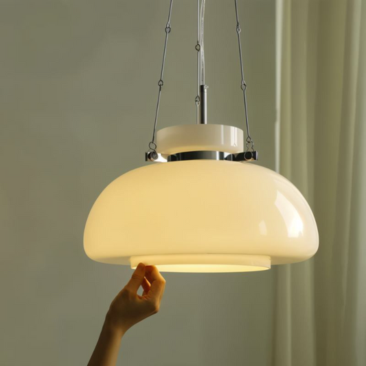 Retro Pendelleuchte in Creme – Skandinavisches Design mit Opalglas für Esszimmer, Küche oder Wohnzimmer