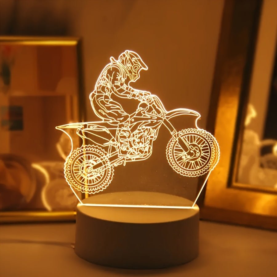 MotoGlow  - 3D LED Nachtlampe Motocross-Thema, USB-gefütterte Sfeerverlichting