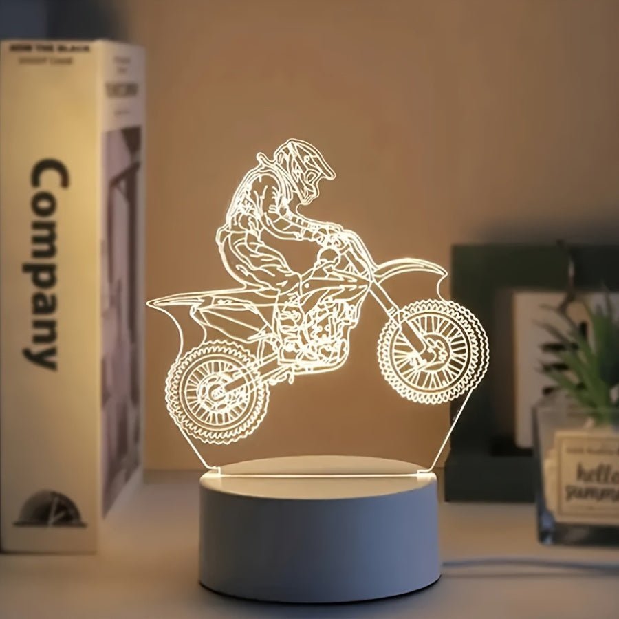 MotoGlow  - 3D LED Nachtlampe Motocross-Thema, USB-gefütterte Sfeerverlichting