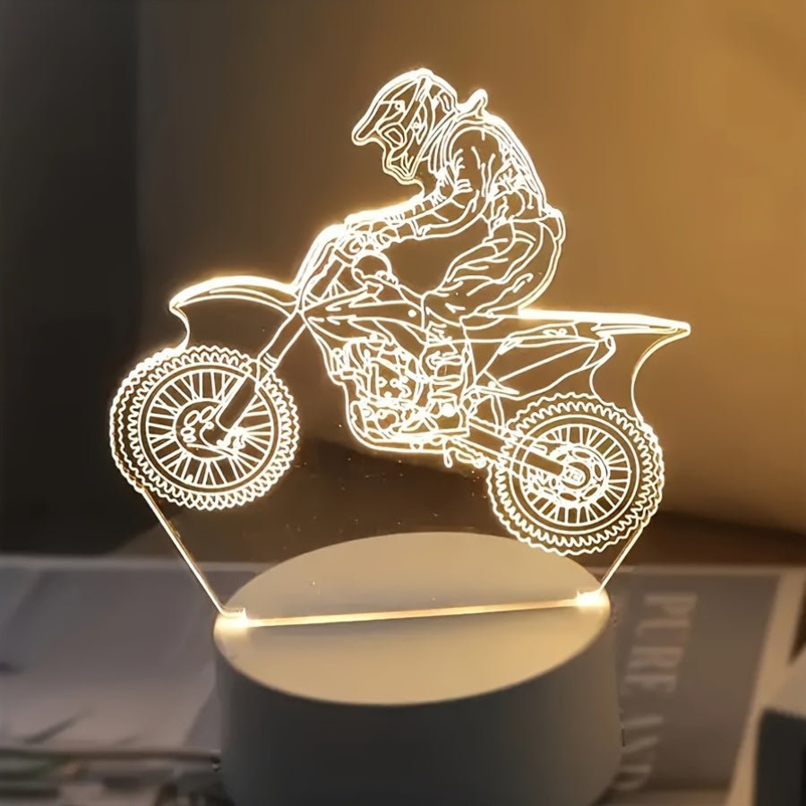 MotoGlow  - 3D LED Nachtlampe Motocross-Thema, USB-gefütterte Sfeerverlichting