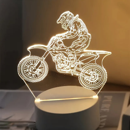 MotoGlow  - 3D LED Nachtlampe Motocross-Thema, USB-gefütterte Sfeerverlichting