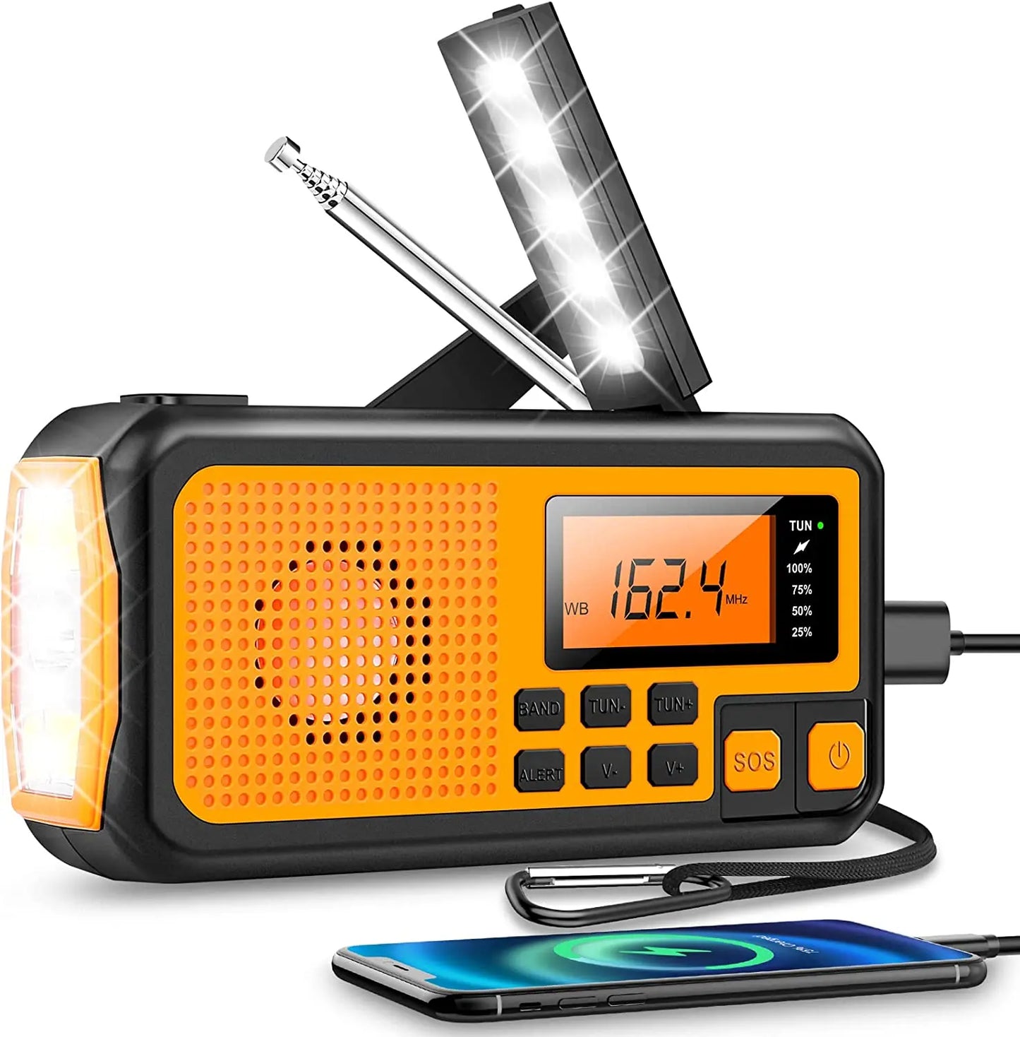 Multifunktionales Handkurbelradio mit Powerbank, Taschenlampe und Solarladegerät – Notfall-FM/AM-Radio für Camping und Überleben