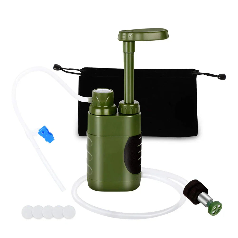 Outdoor Wasserfilter – Tragbare Handpumpe mit Mehrfachfiltration für Camping & Notfälle