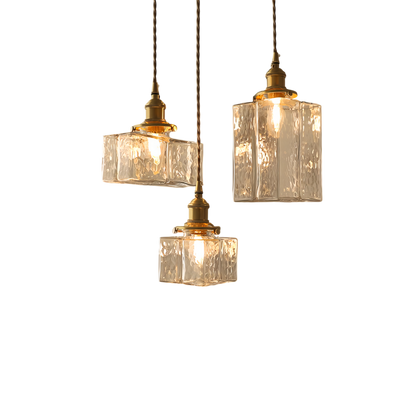 Vintage Glas Pendelleuchte – Retro Deckenlampe mit strukturiertem Glas & Messing-Finish für Esszimmer, Küche & Wohnzimmer