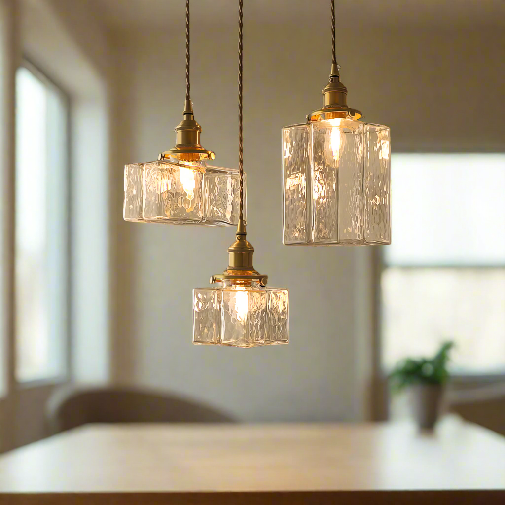 Vintage Glas Pendelleuchte – Retro Deckenlampe mit strukturiertem Glas & Messing-Finish für Esszimmer, Küche & Wohnzimmer