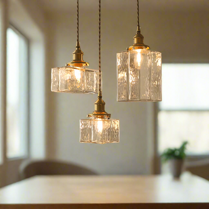 Vintage Glas Pendelleuchte – Retro Deckenlampe mit strukturiertem Glas & Messing-Finish für Esszimmer, Küche & Wohnzimmer