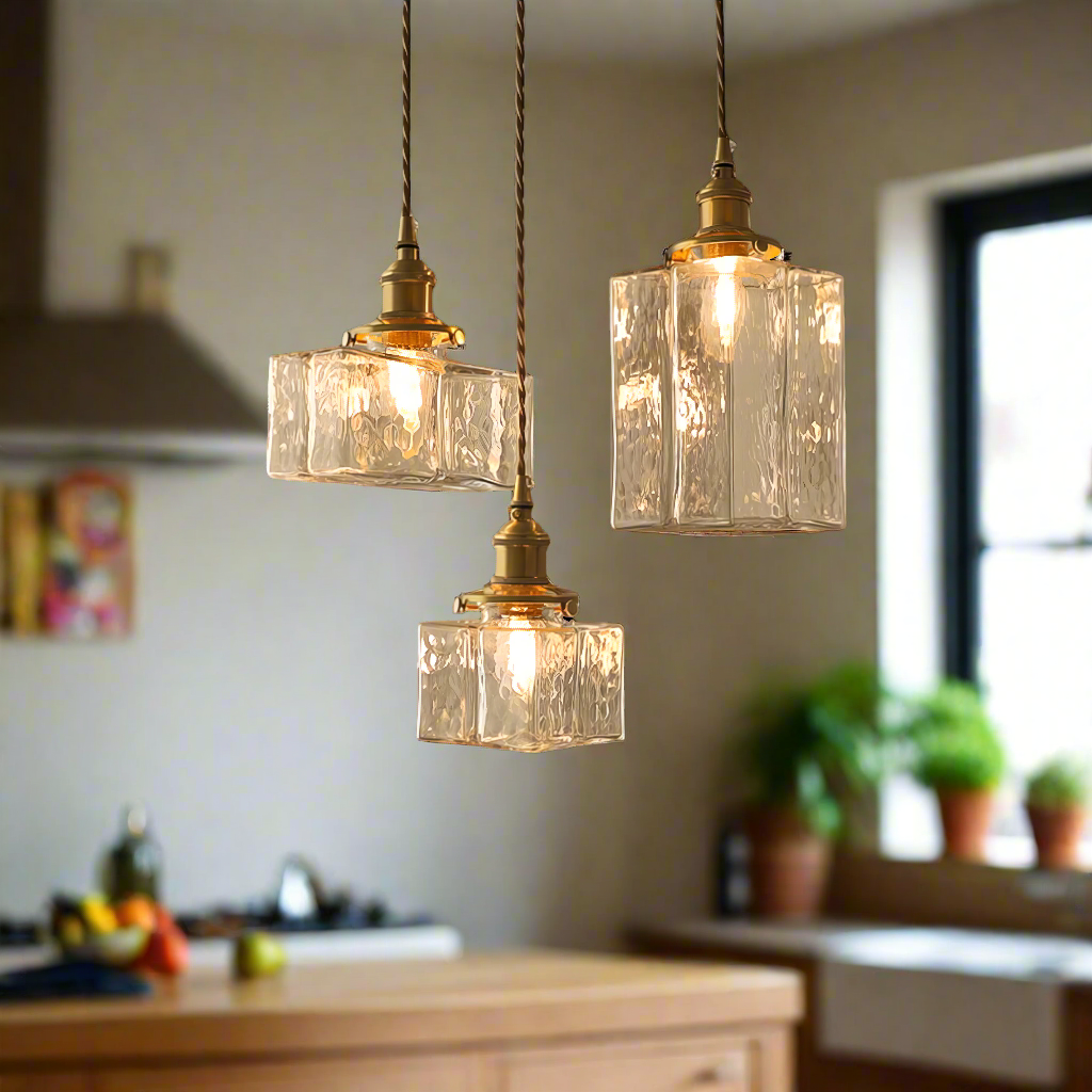 Vintage Glas Pendelleuchte – Retro Deckenlampe mit strukturiertem Glas & Messing-Finish für Esszimmer, Küche & Wohnzimmer