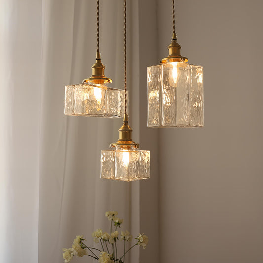 Vintage Glas Pendelleuchte – Retro Deckenlampe mit strukturiertem Glas & Messing-Finish für Esszimmer, Küche & Wohnzimmer