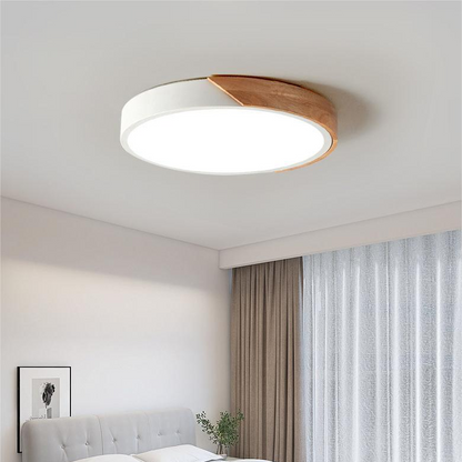Runde LED Deckenleuchte mit Holz- und Schwarz-Akzent – Modernes Design für Wohnzimmer, Schlafzimmer & Flur