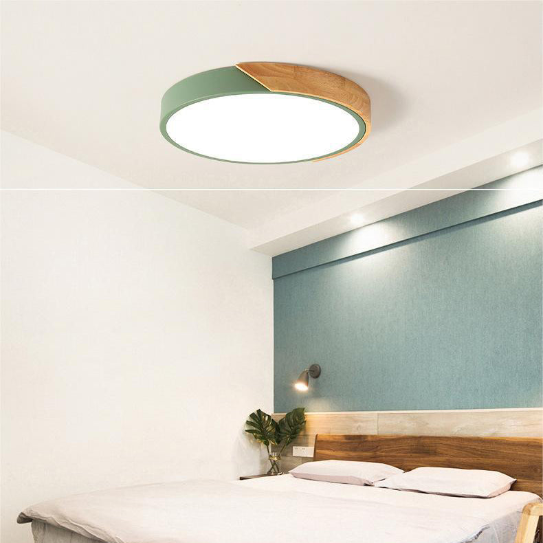 Runde LED Deckenleuchte mit Holz- und Schwarz-Akzent – Modernes Design für Wohnzimmer, Schlafzimmer & Flur