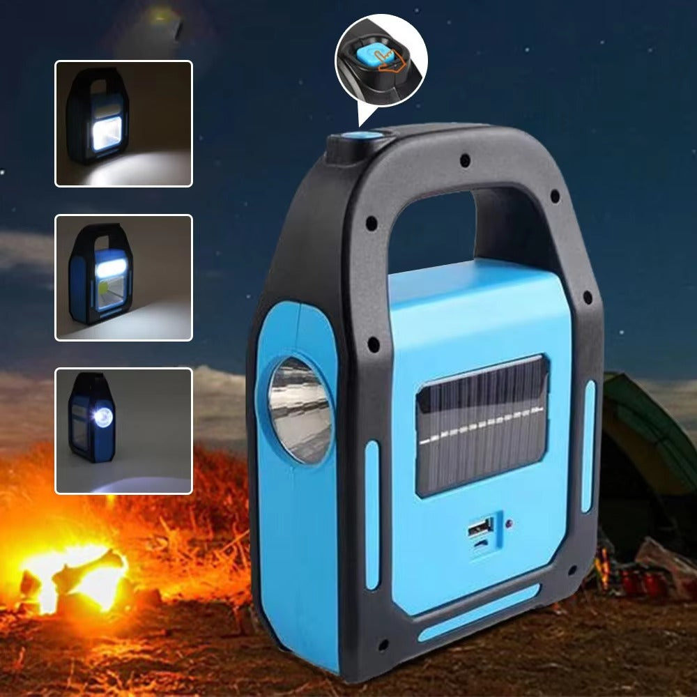 Wiederaufladbare USB-Campinglampe mit Powerbank – Solar & USB, Wassergeschützt, 3-in-1 Multifunktion