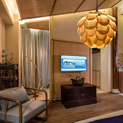 Rustikale Ananasförmige Holz-Hängelampe