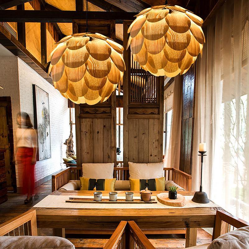 Rustikale Ananasförmige Holz-Hängelampe