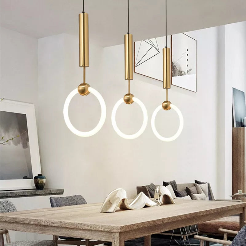 Moderne LED-Ring-Pendelleuchte in Gold – Minimalistische Hängelampe für Schlafzimmer, Wohnzimmer & Designräume